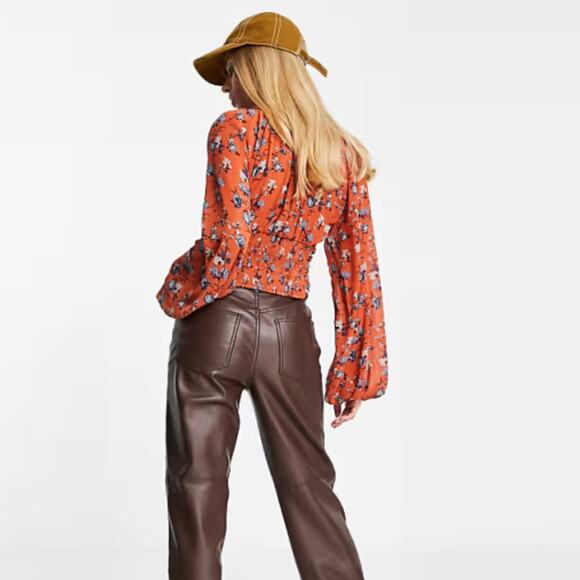 Free People Final Rose Chiffon Long Sleeve Blouse Crop Rust Size S $118 - Picture 2 of 7
